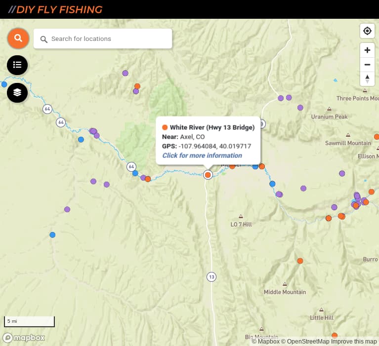 map of fishing access spots on the White River in Colorado
